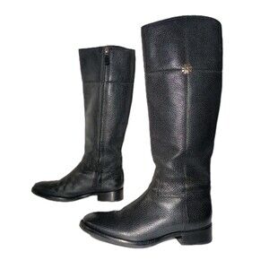 Tory Burch Jolie Riding Boots Shoes Womens Size 8M Black Grain Pebbled Leather
